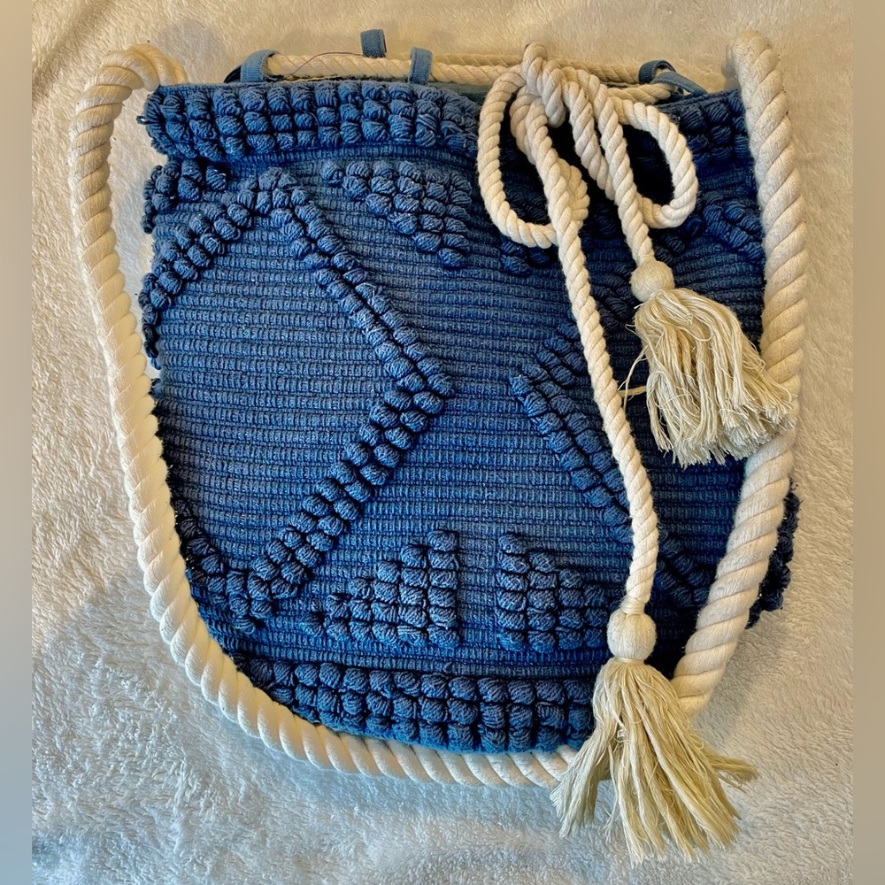 Evelyn K boho blue macrame bucket shoulder bag